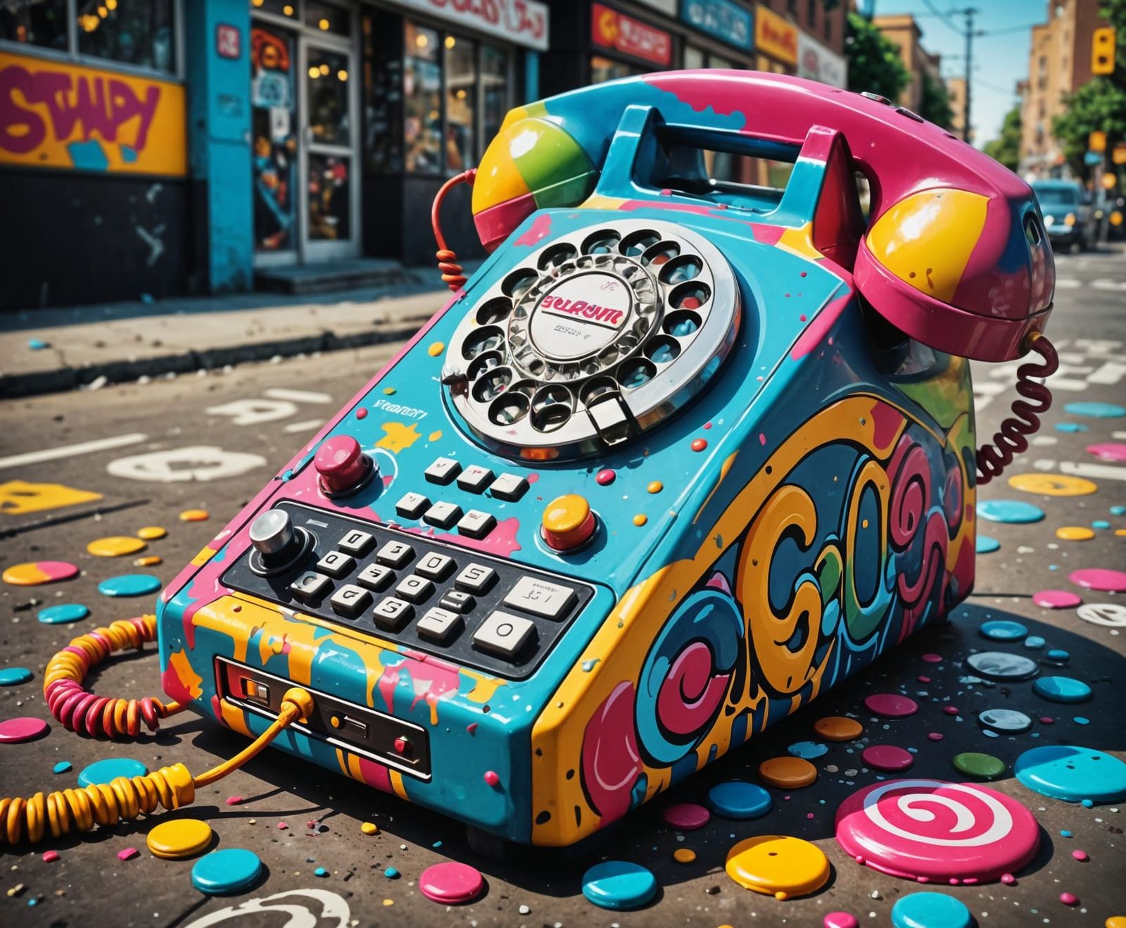 Vintage Phone in Colorful Graffiti Candy Art