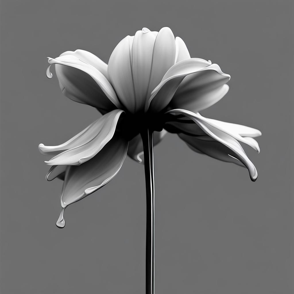 Drooping Flower in Grayscale: Hyperrealistic Splash Art