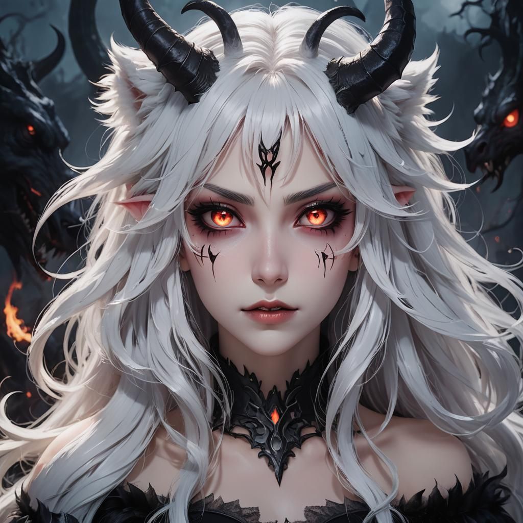 Demonic Anime Girl Portrait in Dark Fantasy Style