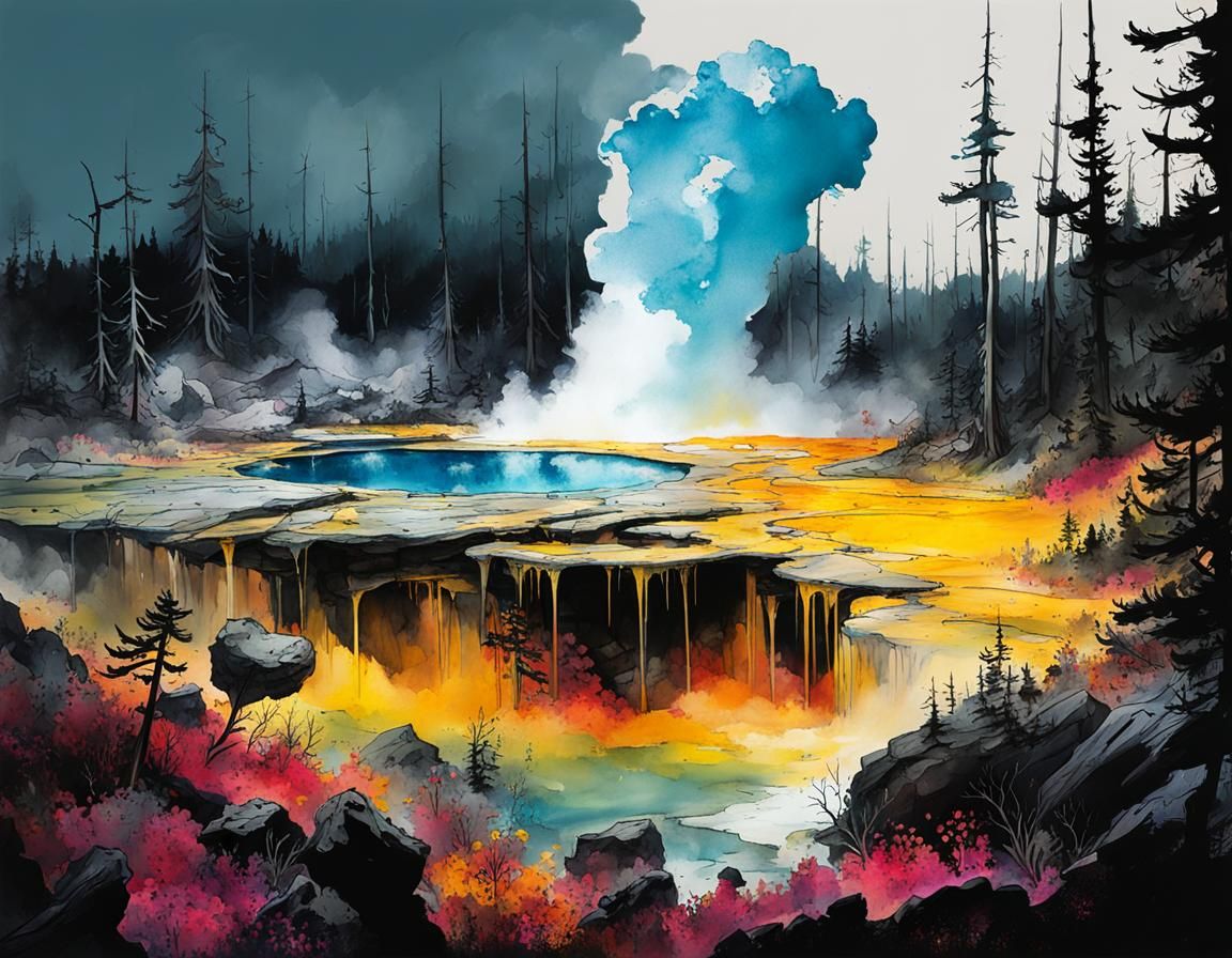 Thumb Geyser Ink Splash Landscape, Artstation Trend