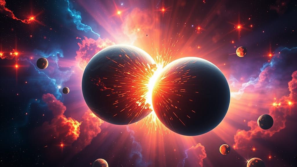 Epic Cosmic Collision of Two Planets in Nebula