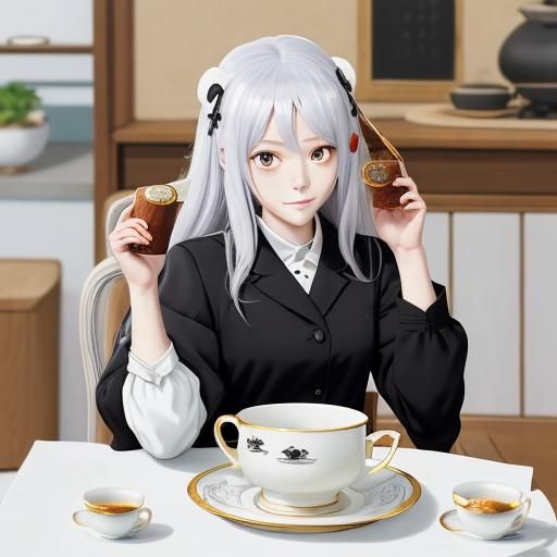 Black Tea and Muffins in Anime Style