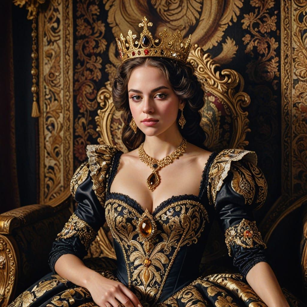 Queen of Spades in Baroque Oil Painting Style