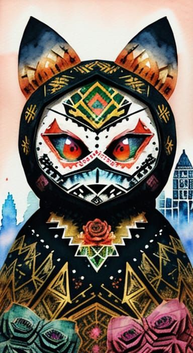 Ethereal Skin-Toned Portrait in Vibrant Watercolors and Scra...