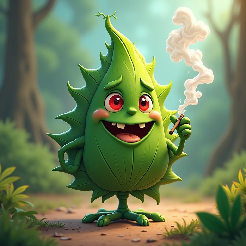 Cartoon Cannabis Character Smoking Joint, Fantasy Art