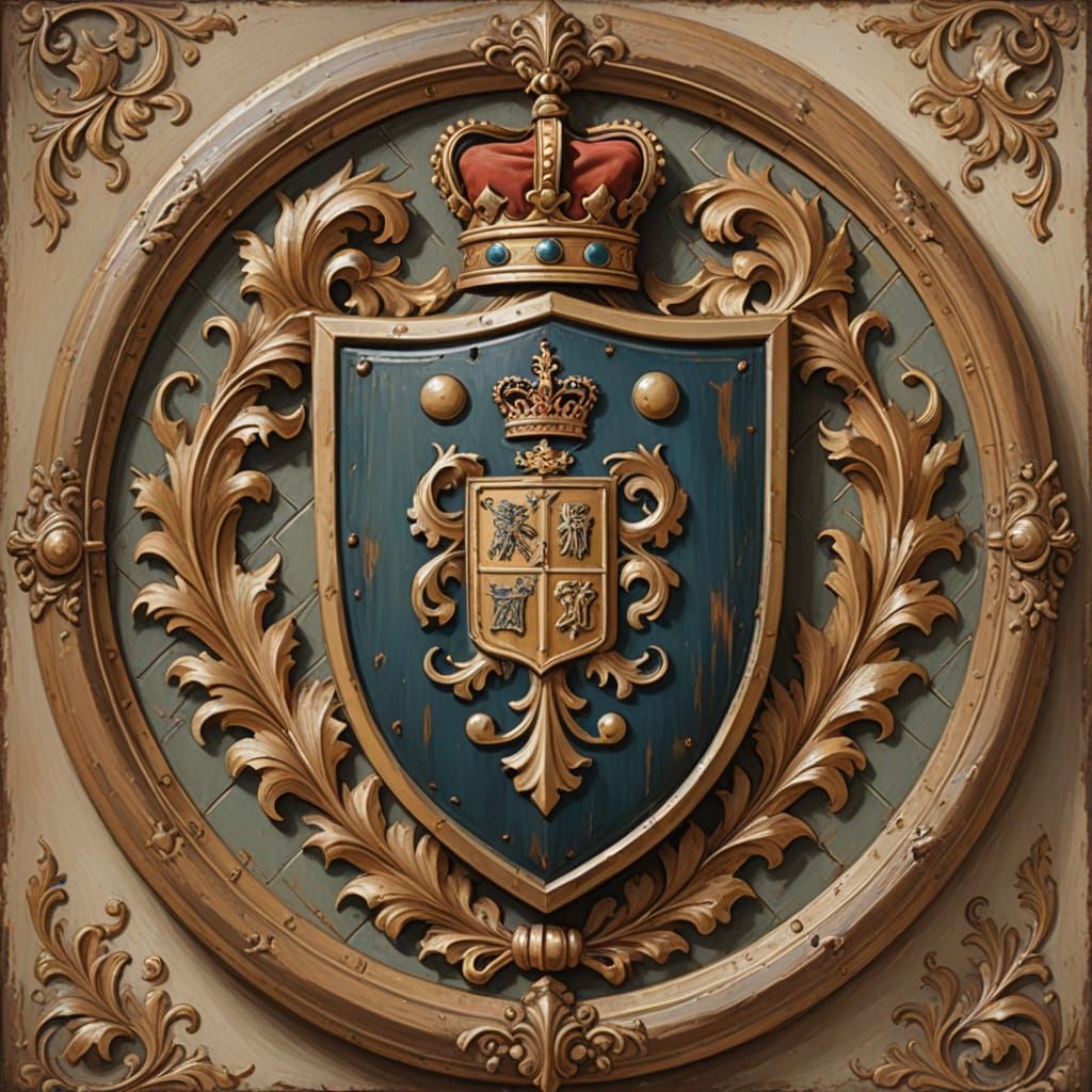 Elegant Vintage Heraldic Shield in Oil Painting Style