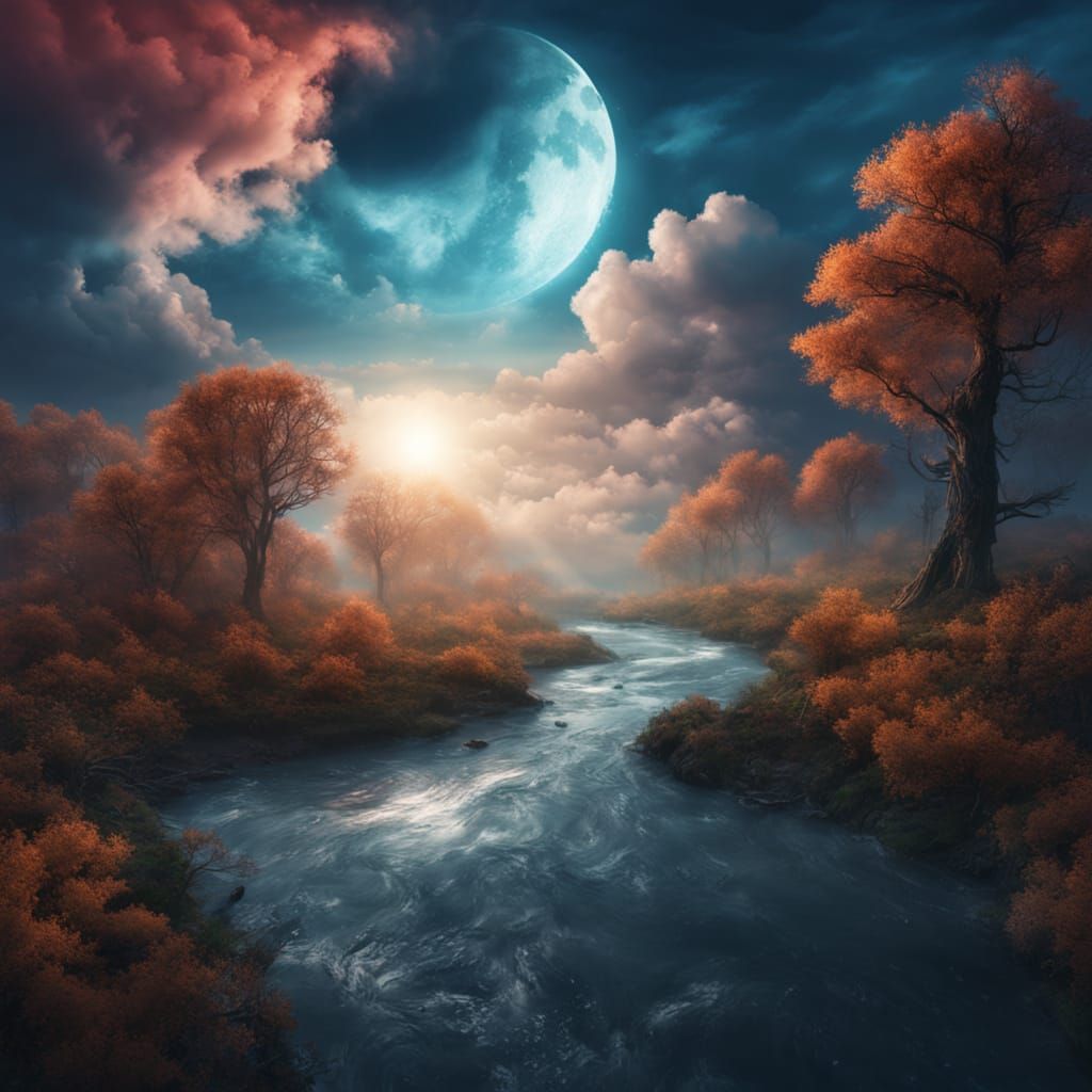 Moonlit Waterfall in Enchanted Forest Fantasy