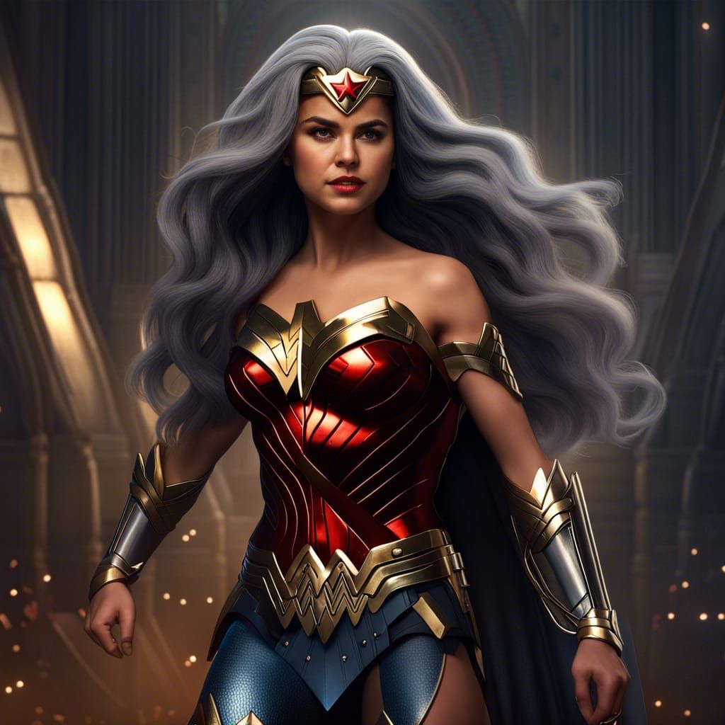 Selena Gomez as Aged Wonder Woman in Detailed Painting