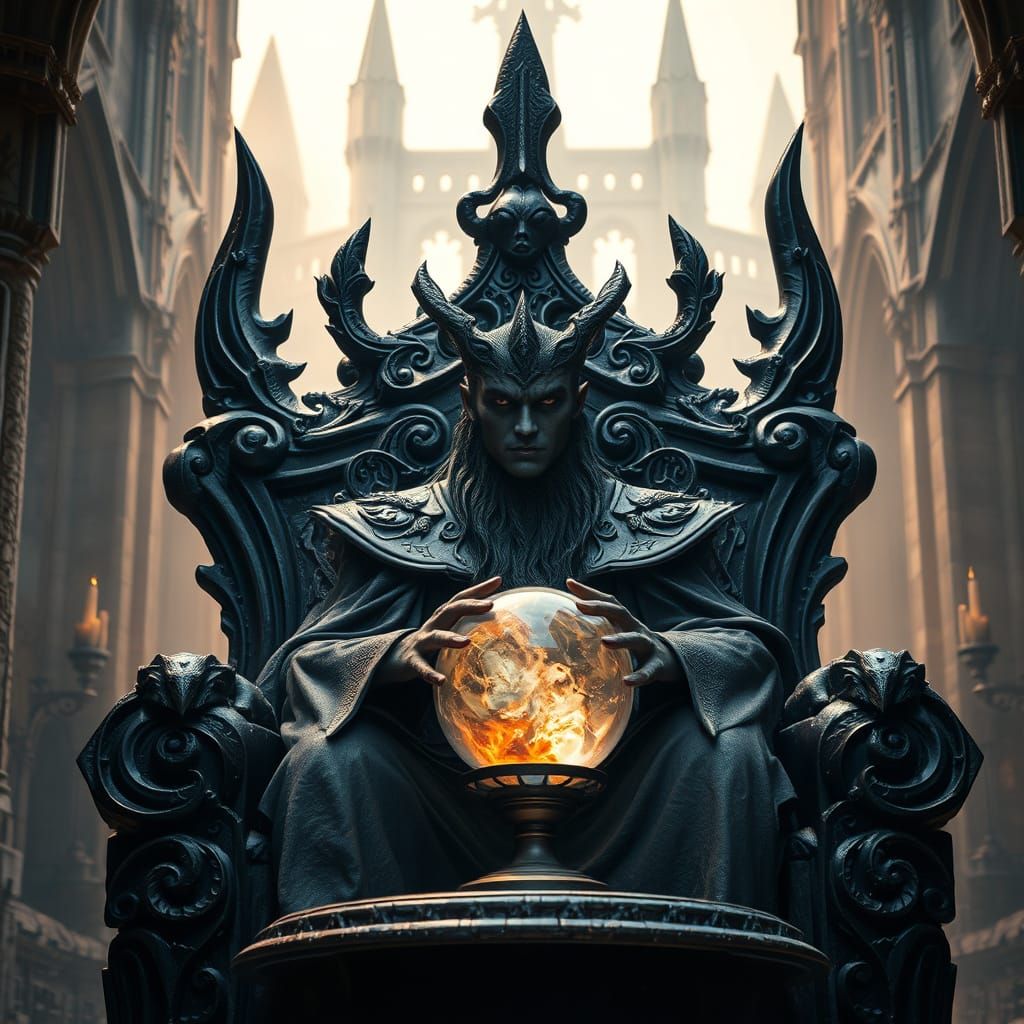 Dark Lord Morgoth Contemplates Fate in the Palantir