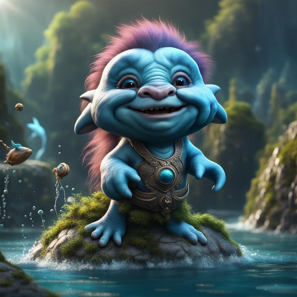Hyperrealistic Cute Troll as a Dolphin