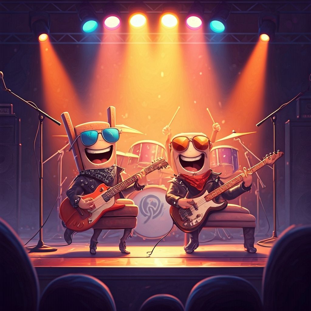 Rock Band of Anthropomorphic Chairs in Pixar Animation Style