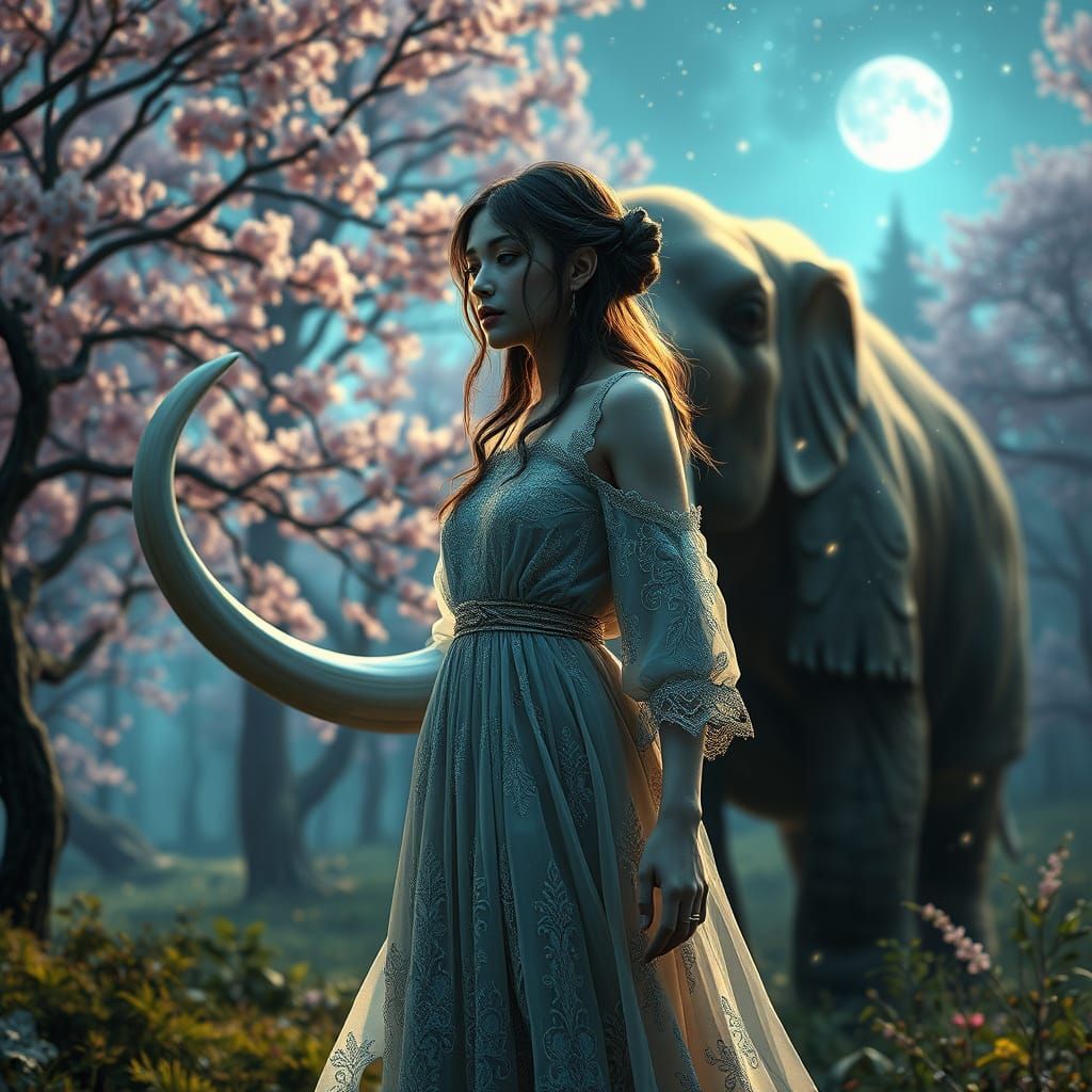 Ethereal Singer Amidst Starlight and Ancient Forest