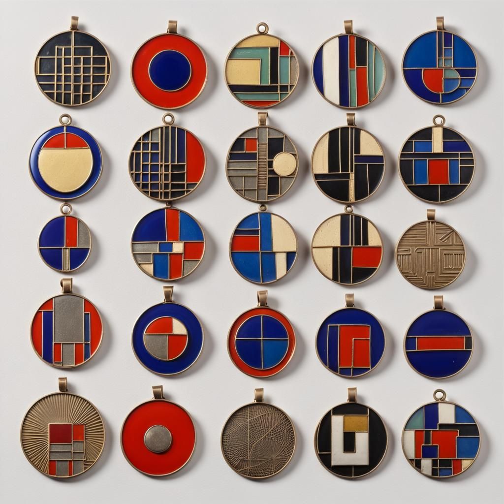Constructivist Enameled Medals in Gallery Grid