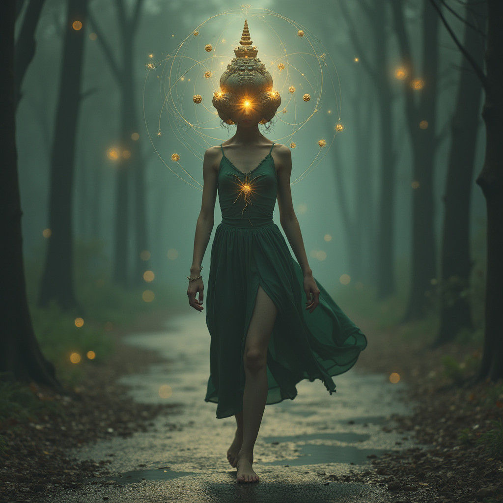 Surreal Pyramid Girl in Magical Landscape