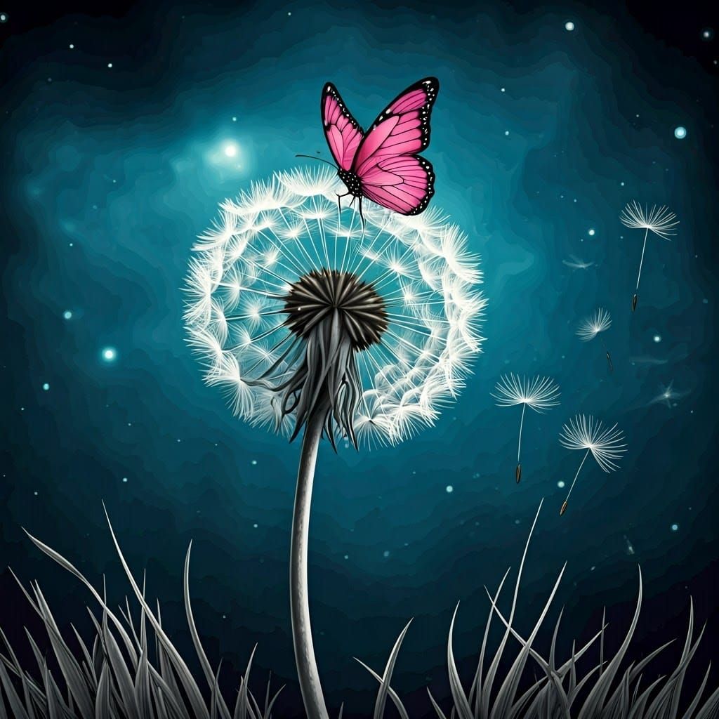 Dandelion and Butterfly in Van Gogh Style