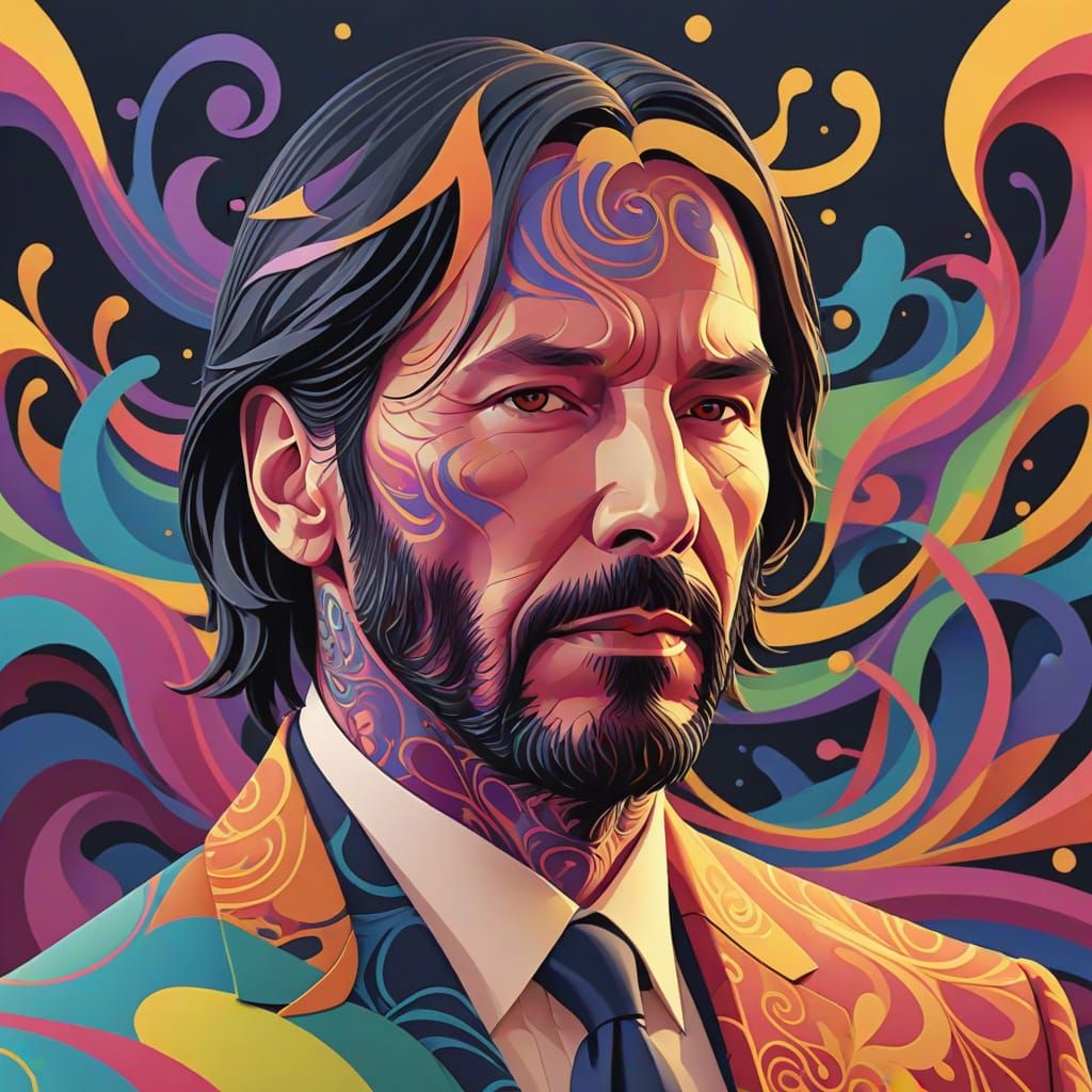 John Wick: Abstract Vector Fractal Gouache Painting