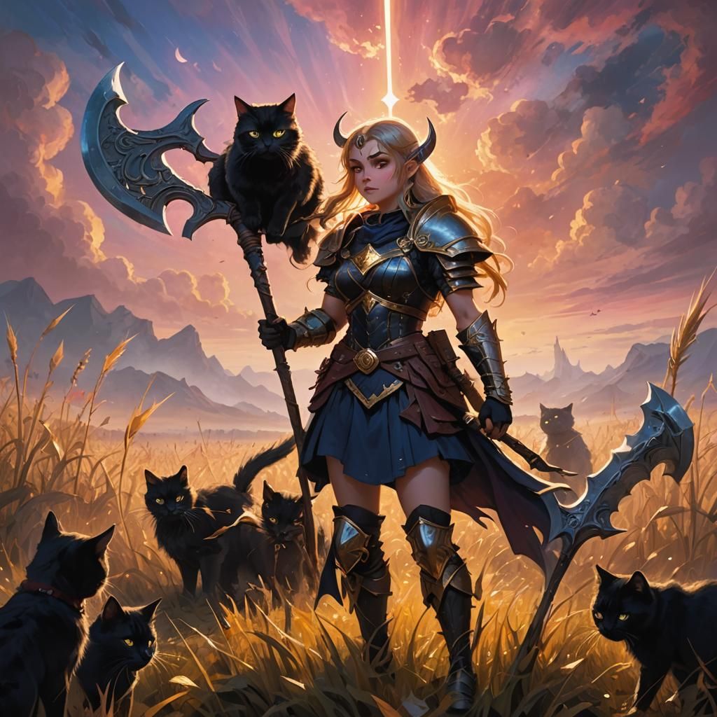 Dwarf Warrior in Mystical Field, Fantasy Art