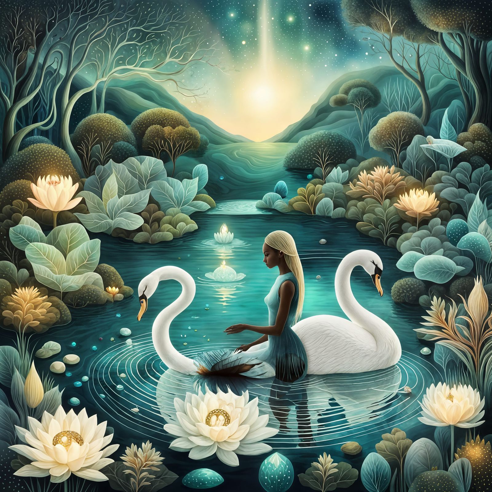 Swan Empress in Enchanted Sunset