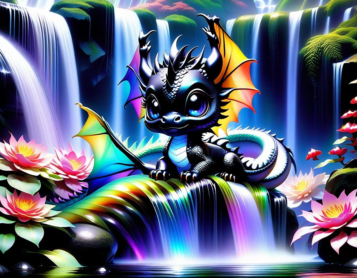 Adorable Iridescent Baby Dragon Playing