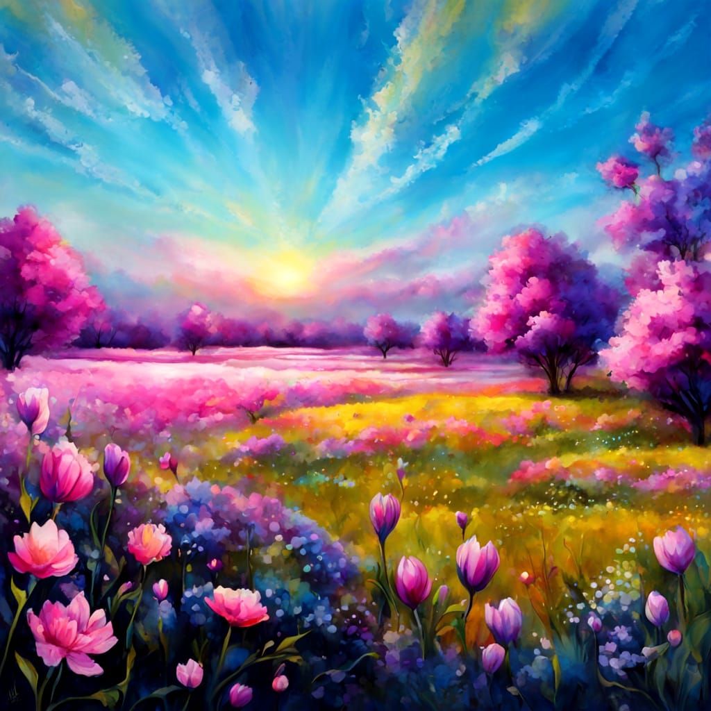 Surreal Spring Morning in Vibrant Oil Paint Style