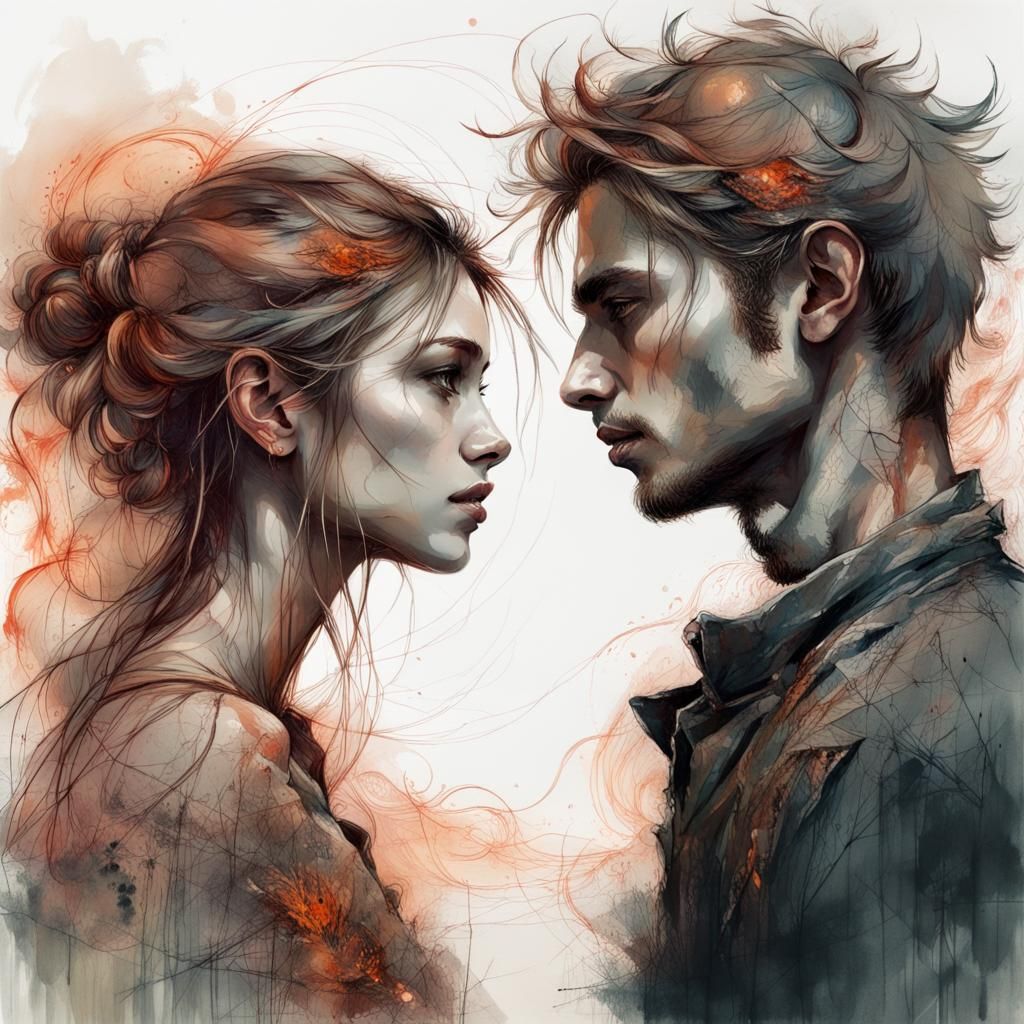 Young Couple Portrait with Fiery Moon