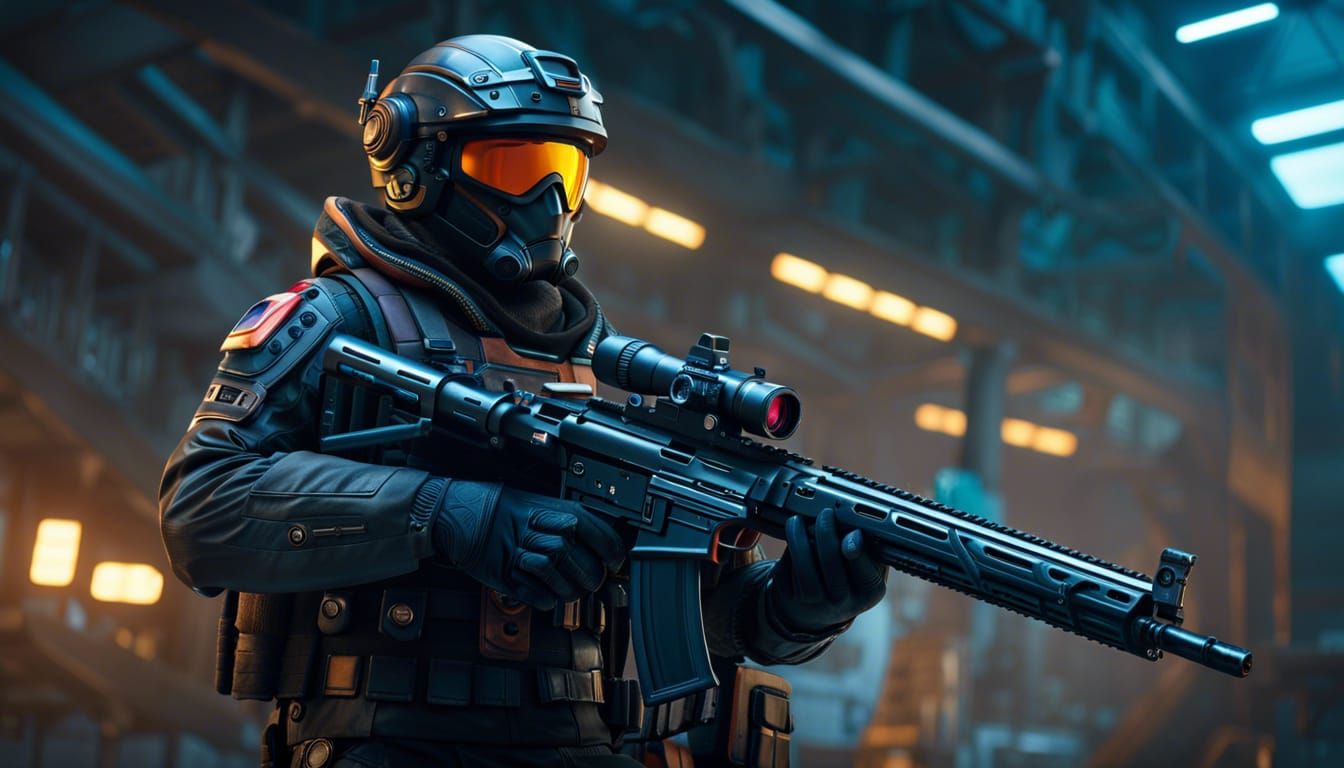 Sci-Fi Rebel with Rifle in Detailed Matte Painting