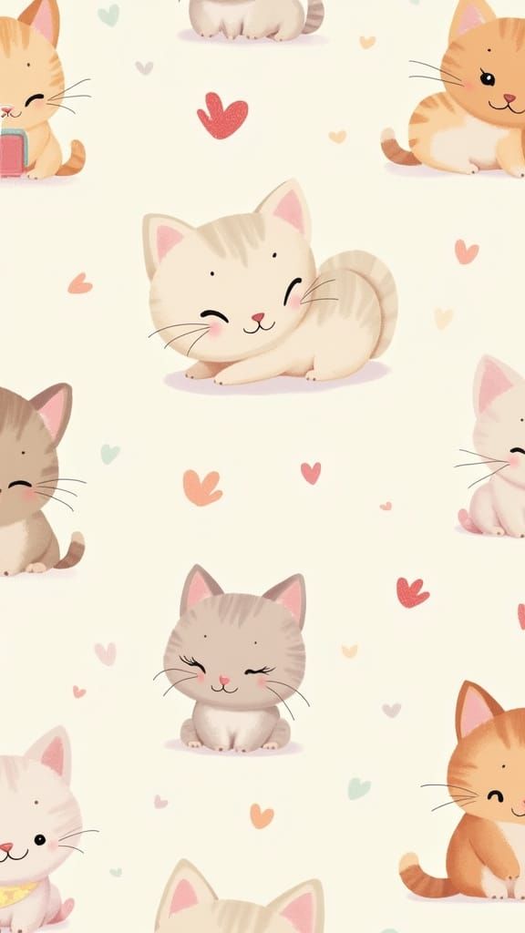 Vibrant Kitten and Bird Icons iPhone Wallpaper