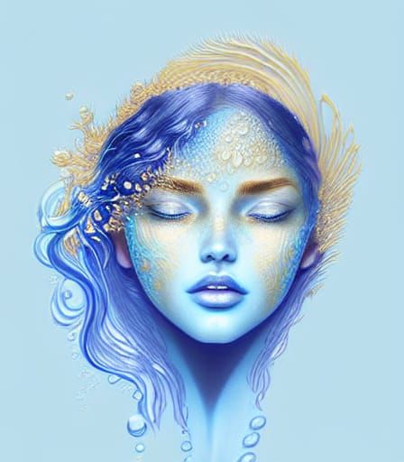 Water Elemental Woman on Tropical Beach, Digital Art