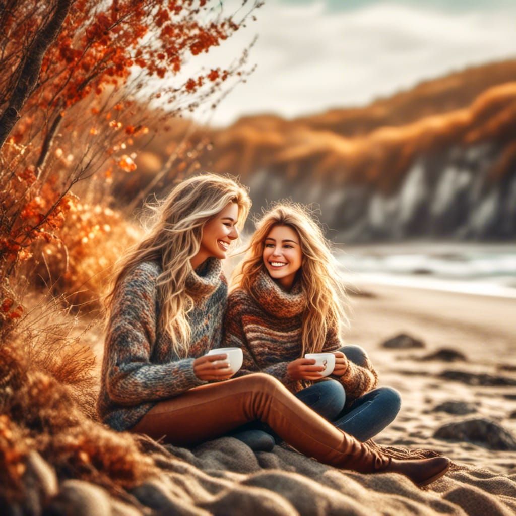 Mother and Daughter fall beach moment.