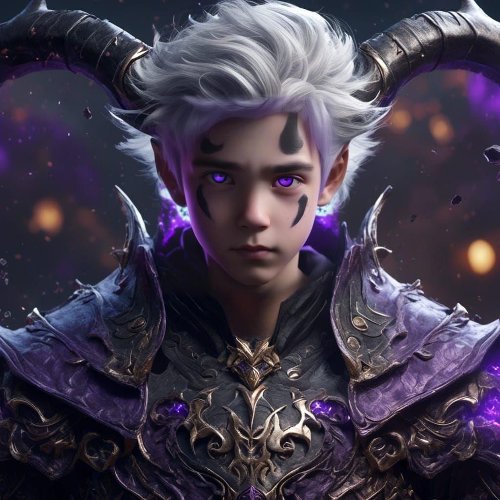 Boy with Heterochromia and Horns in Detailed Painting