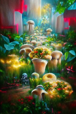 Mushroom Forest with Divine Light, Fantasy Concept Art