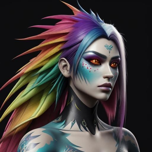 Woman with Rainbow Dragon Scales, 3D Render