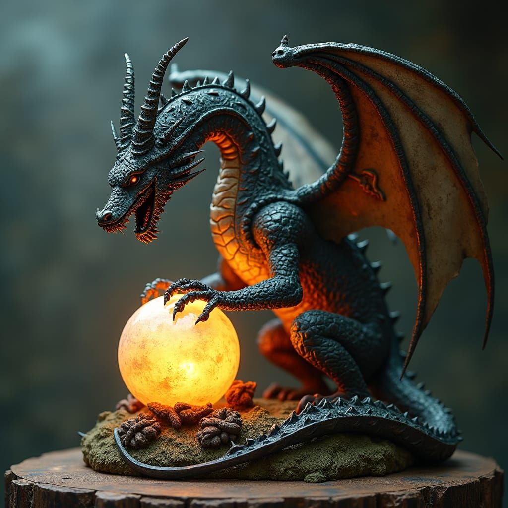 Dragon Lamp with Celtic Metalwork, Biomechanical Art