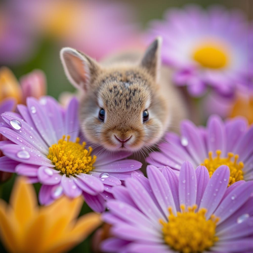Dewy Bunny in Pastel Floral Dreamscape