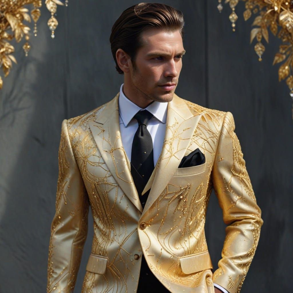 He wore a suit of diamond dreams and fractal golden silk ice...