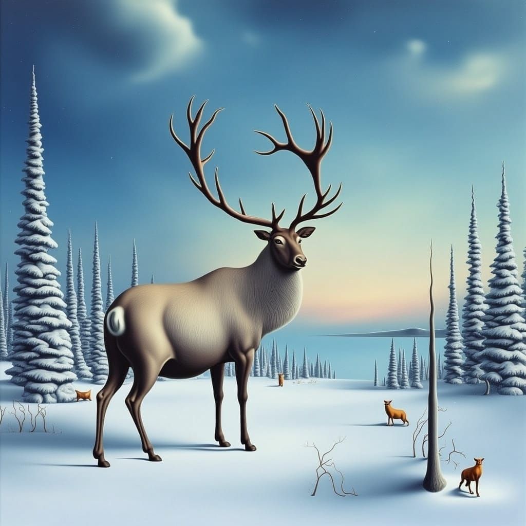 Resilient Caribou Reindeer in Arctic Winter Landscape