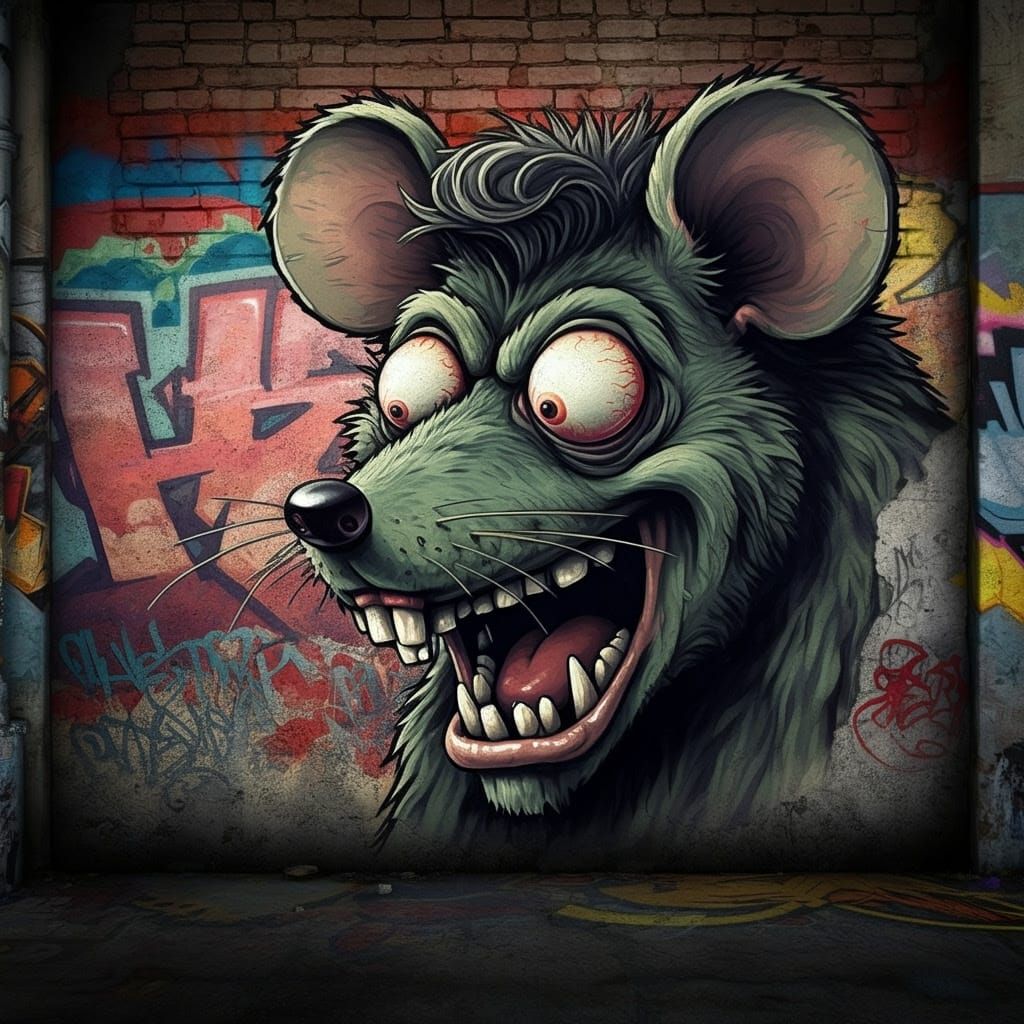 Urban Graffiti Wall with Stylized Ratfink Monster