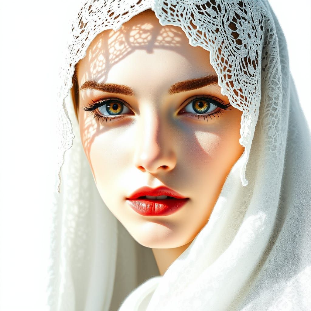 White on White: Woman's Face in Dreamy Sketch