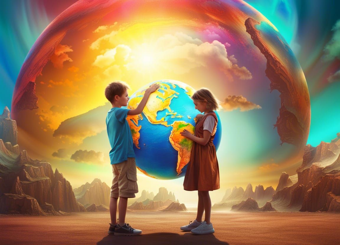 Children Holding Globe: Hope for Peaceful World