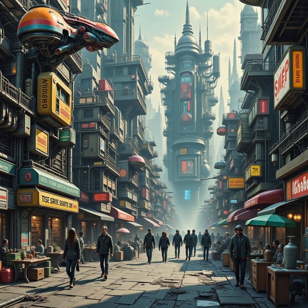 Alien Tourists Explore Dystopian Cityscape