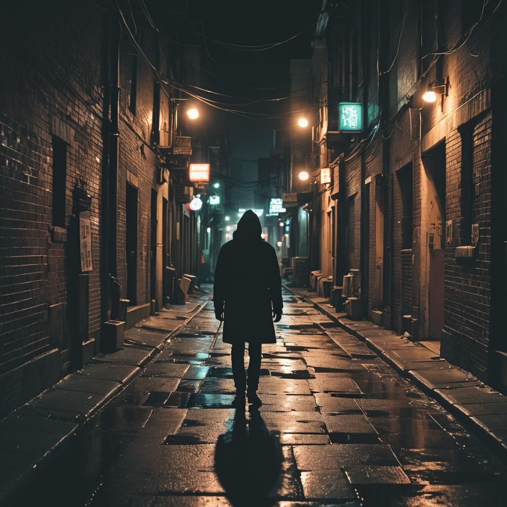 Ominous City Streets at Night as Captured in Cinematic Film...
