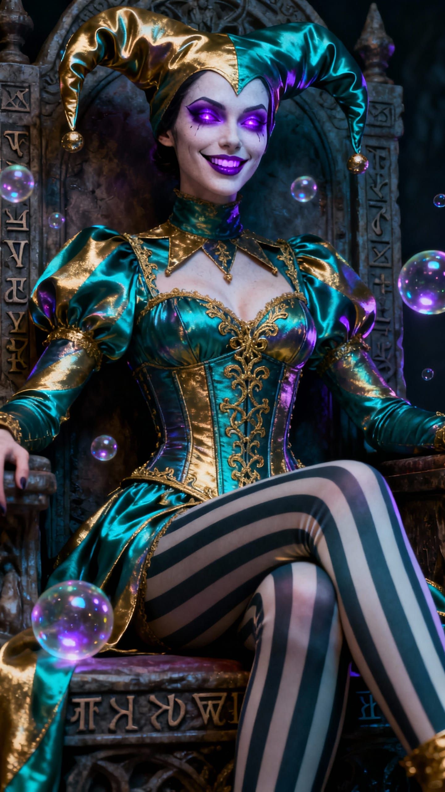 Jester Queen with Amethyst Eyes and Porcelain Beauty