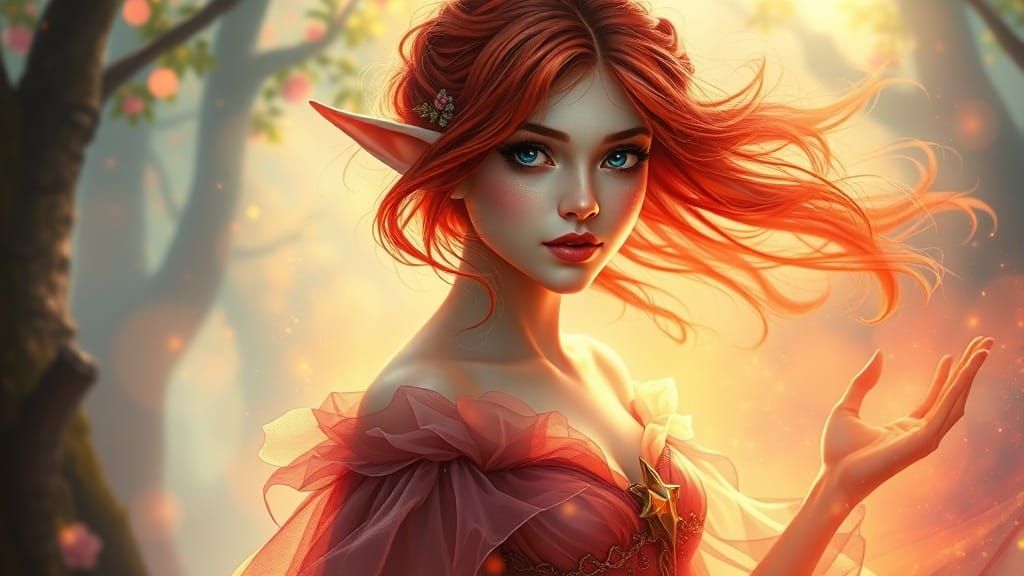 Ethereal Elf Woman in Flowing Gown