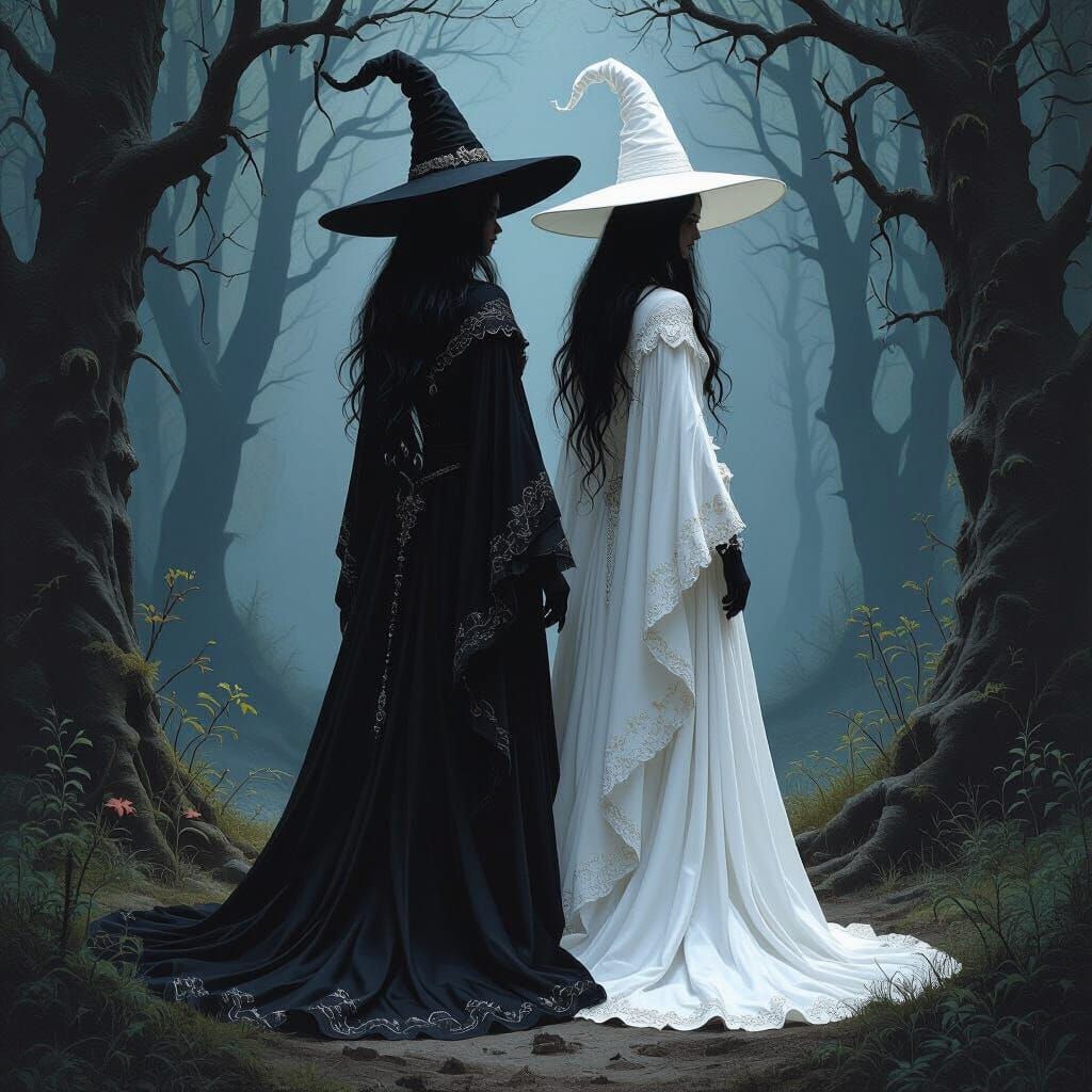 Witches in Mystical Forest, Fantasy Art