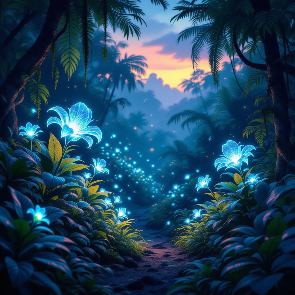 Alien Jungle Flora at Twilight in Digital Matte Painting Sty...
