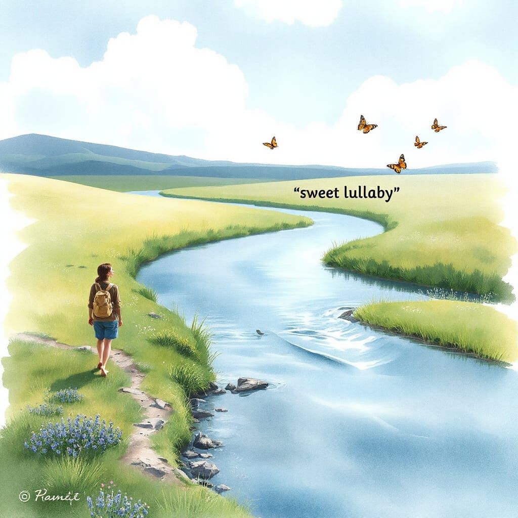 Peaceful Riverbank Serenade in Watercolor