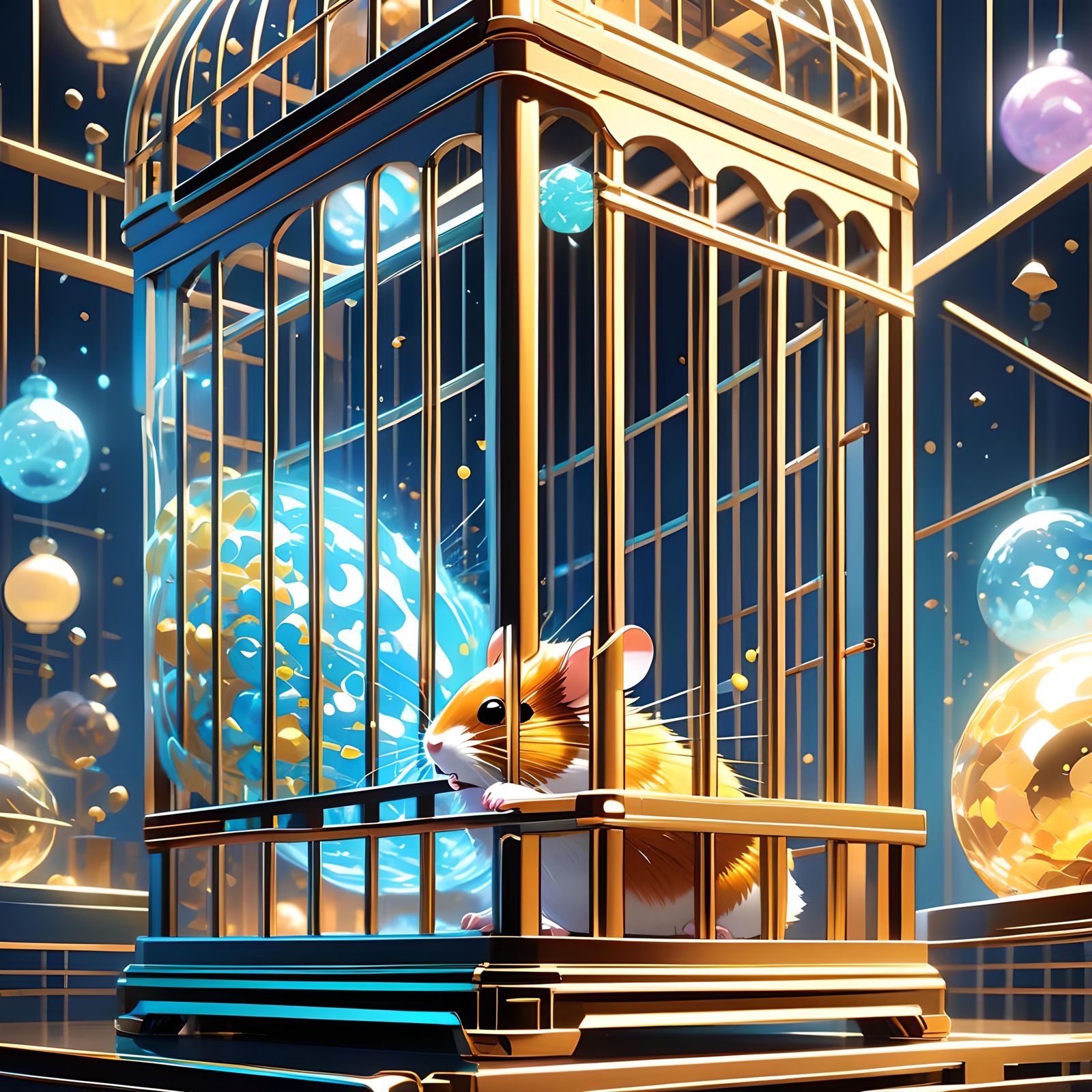 Hamster Running in Cage: Cel-Shaded Anime Art