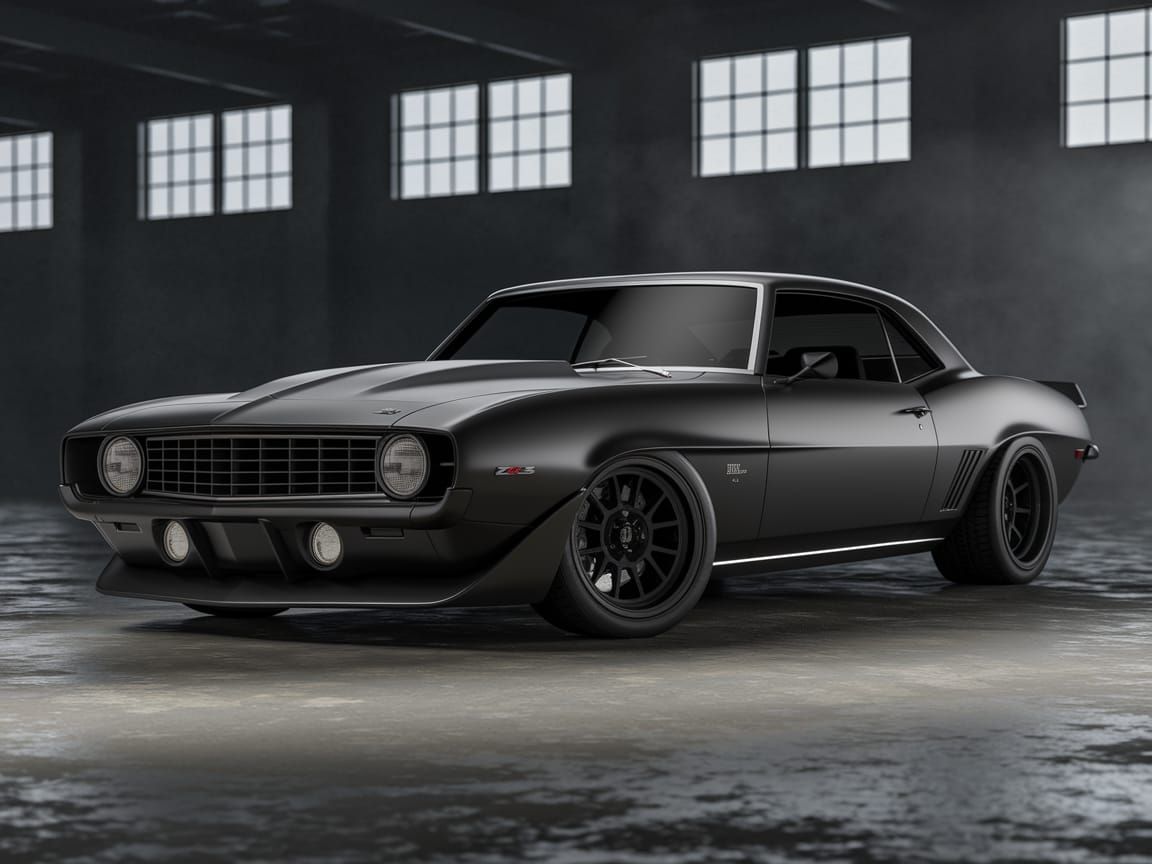 Reimagined 1969 Chevrolet Camaro Z28: Matte Black Modern Mus...