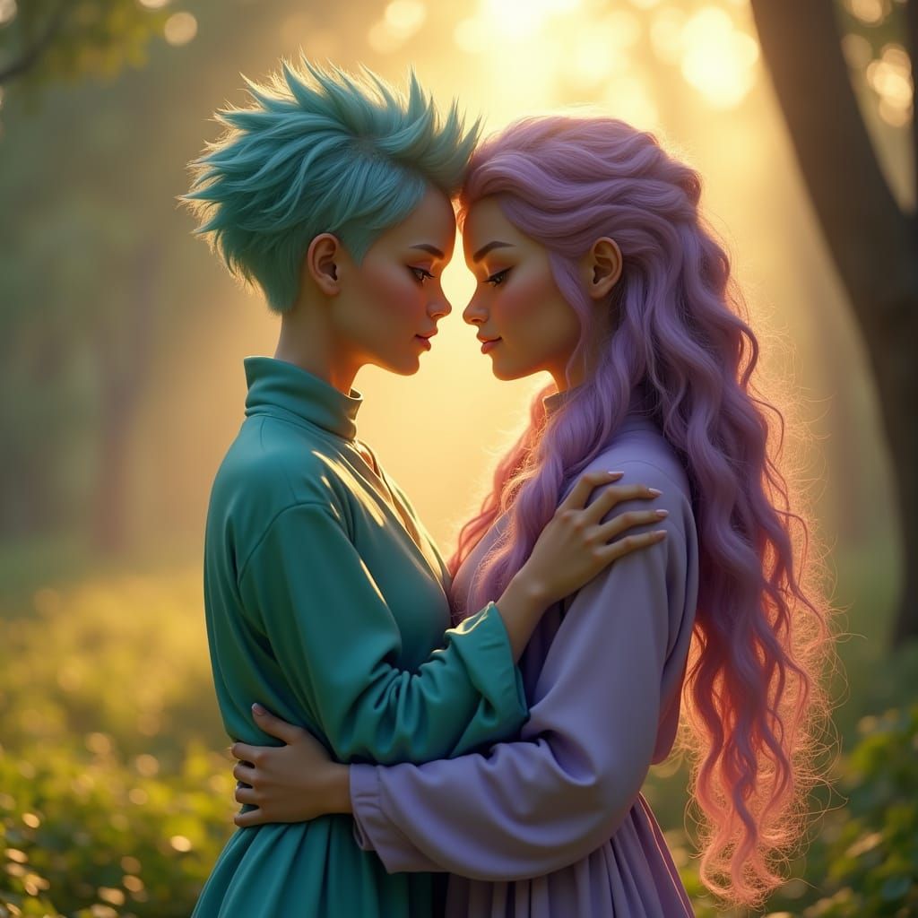 Ethereal Lovers in Golden Hug