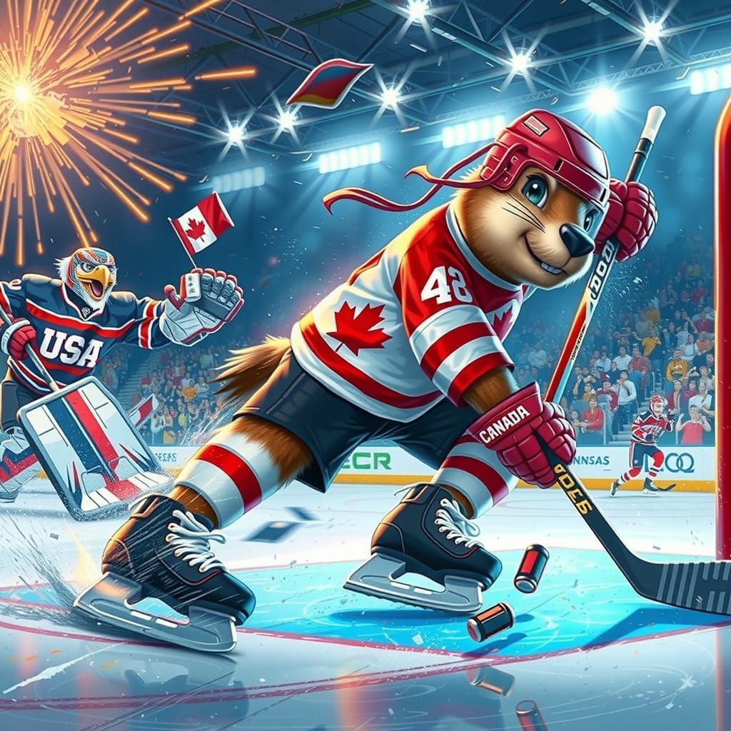 Futuristic Beaver Scores Winning Goal in Intense Hockey Aren...